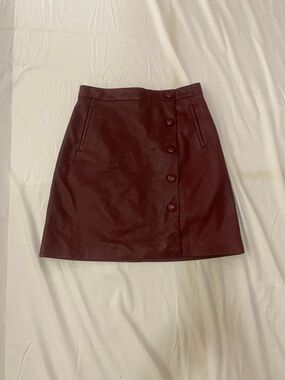 NWT - LK Bennett Women's Leather Burgundy Wrap SK Diane Mini Skirt - Size 8